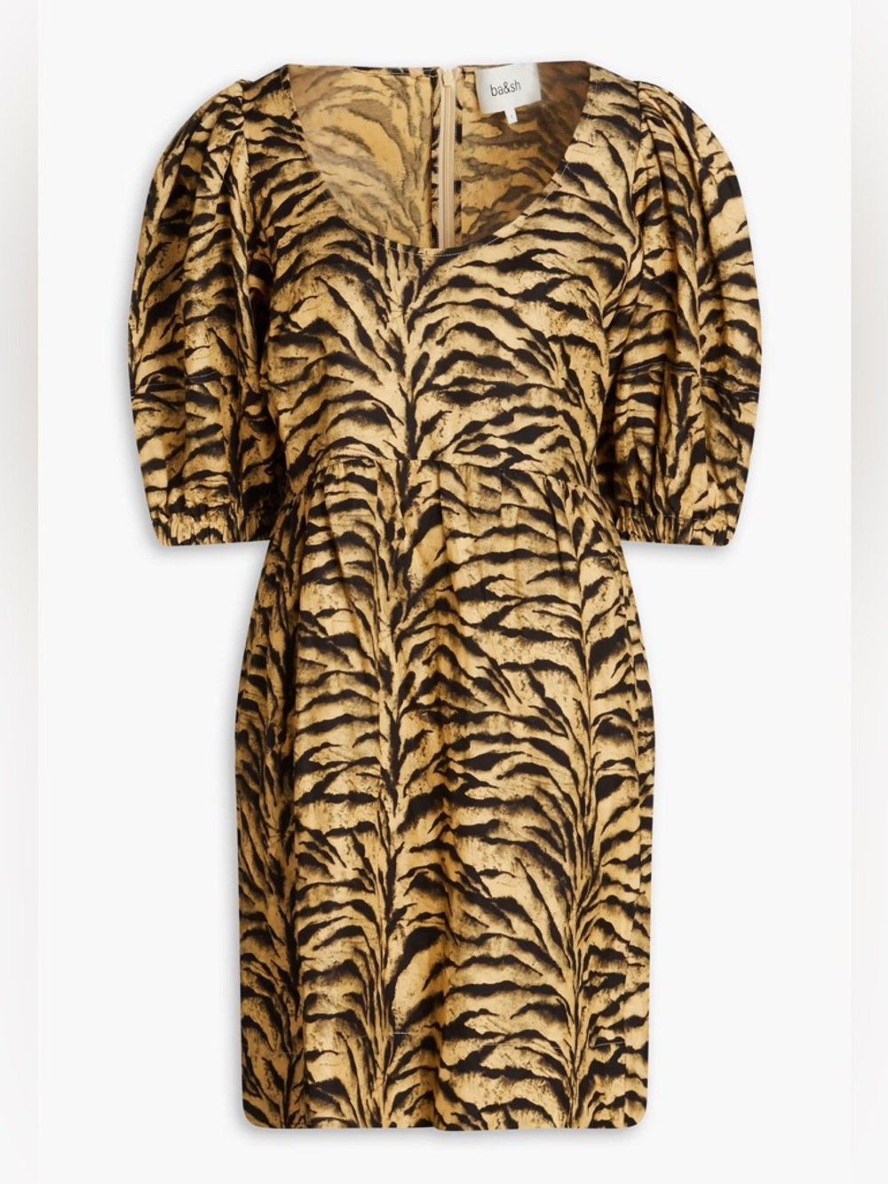 Ba&sh Zola Tiger Print Mini Dress Puff Sleeve Brown NWT Size 1  US Small